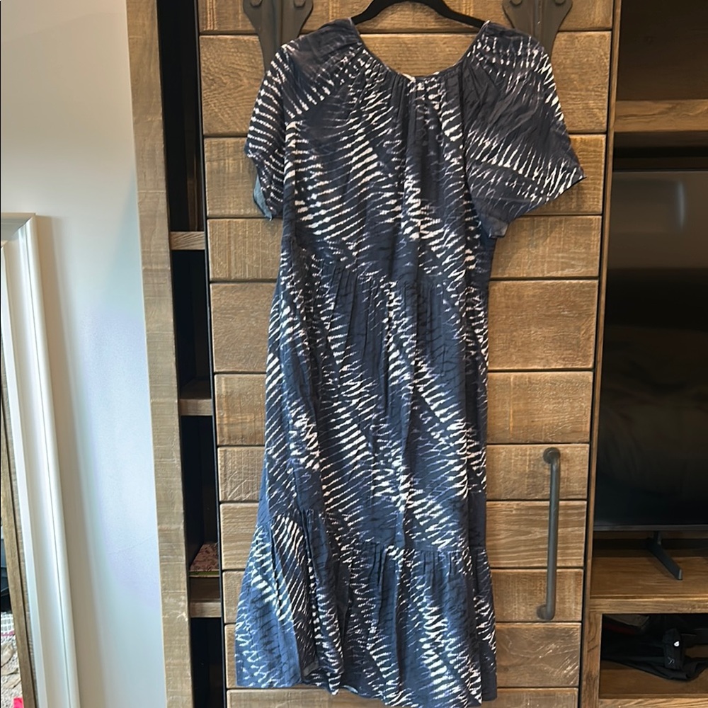 Rails Blue and White Puff Sleeve Midi Dress